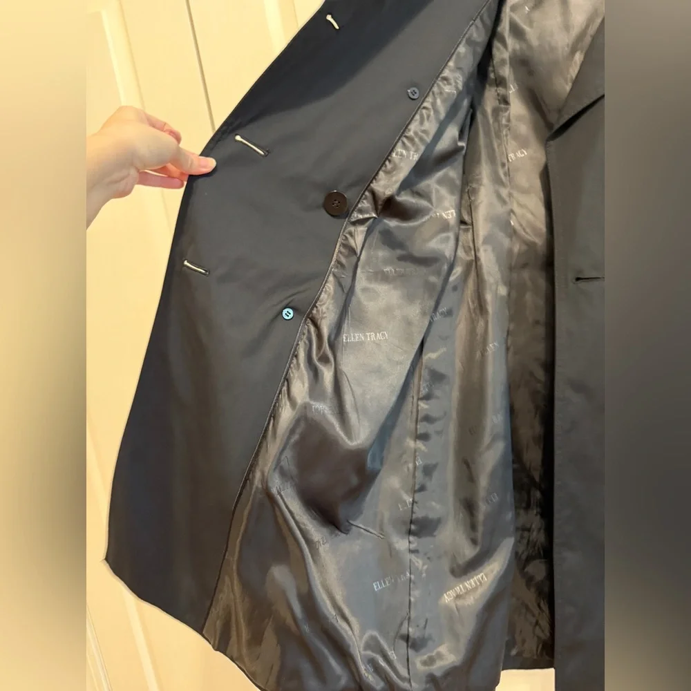 Ellen Tracy double-breasted trench coat in navy blue size M - Picture 7 of 9